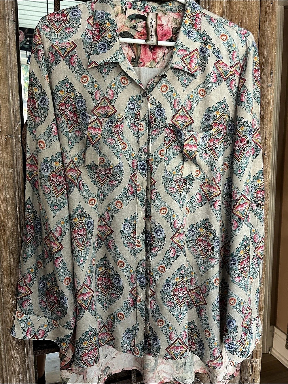 Aratta Floral Button Down Shirt in Blue & Pink